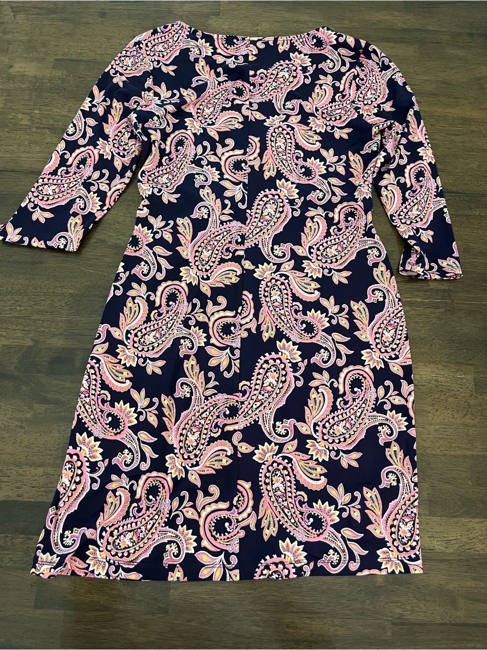 AGB Navy Paisley Tie-Waist Dress with Pink Accents Half Sleeve Sz Small - Picture 5 of 6